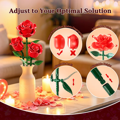 Joycrown Bouquet Building Set, 3 Roses Botanical Building Blocks for Adult Women Girls Home Office Decor,Gift for Valentines Mother's Day,Pink(95pcs+)