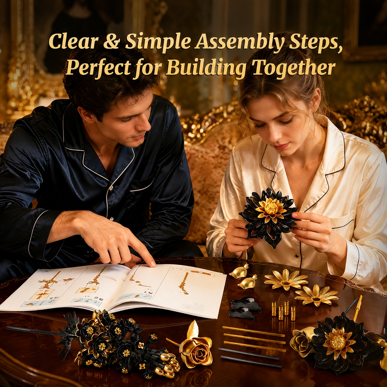 Joycrown Bouquet Building Set, Black Gold Rose Gerbera Block Set for Adults, Luxury Floral Botanical Collection, Elegant Decor for Home & Office, Creative Gift for Women, Girlfriend, Mom, Wife (510 PCS)