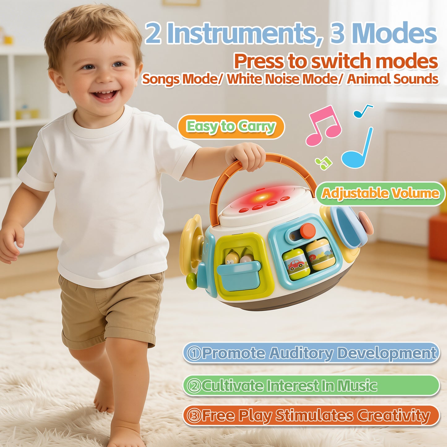 Joycrown 7-in-1 Baby Activity Cube Drum with Music & Light , Montessori Learning Toys with 9 Sensory Shape Sorter,Christmas Birthday Shower Gifts for Toddler Kids Boys Girls Age 18 Months+