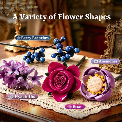 Joycrown Bouquet Building Set, 18 Purple Roses Botanical Building Blocks for Adult Women Girls,Gothic Artificial Flowers Home Office Decor,Gift for Valentines Mother's Day, Purple(815pcs+)