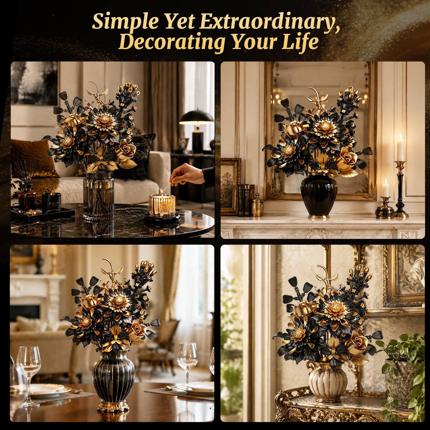 Joycrown Bouquet Building Set, Black Gold Rose Gerbera Block Set for Adults, Luxury Floral Botanical Collection, Elegant Decor for Home & Office, Creative Gift for Women, Girlfriend, Mom, Wife (510 PCS)