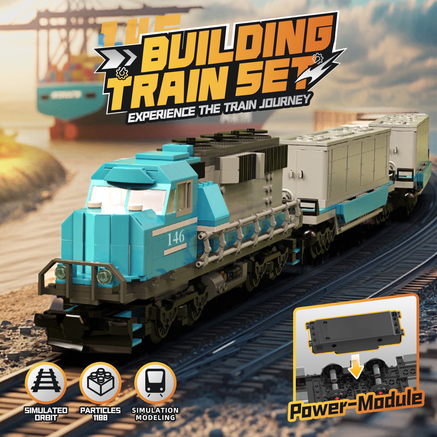 Joycrown Train Building Block Set, Freight Cargo Train, with Rechargeable Motorized Working Head, 2 Coaches and 32 Tracks, Gift for Boys&Girls Teens Age12-16 (1065 Pieces)