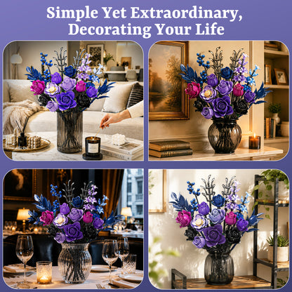 Joycrown Bouquet Building Set, 18 Purple Roses Botanical Building Blocks for Adult Women Girls,Gothic Artificial Flowers Home Office Decor,Gift for Valentines Mother's Day, Purple(815pcs+)