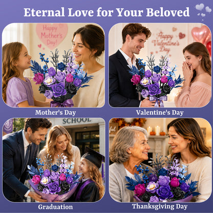 Joycrown Bouquet Building Set, 18 Purple Roses Botanical Building Blocks for Adult Women Girls,Gothic Artificial Flowers Home Office Decor,Gift for Valentines Mother's Day, Purple(815pcs+)