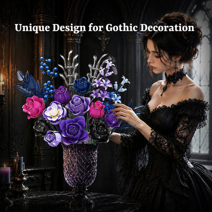 Joycrown Bouquet Building Set, 18 Purple Roses Botanical Building Blocks for Adult Women Girls,Gothic Artificial Flowers Home Office Decor,Gift for Valentines Mother's Day, Purple(815pcs+)