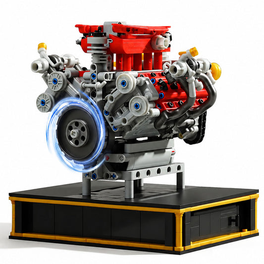 Mini V8 Engine Kits That Runs, Build Your Own V8 Engine Building Set with Motor and Battery, STEM Physical Science Educational Toy Construction Blocks for Adults Kids Age 14+,No Box (1123PCS)