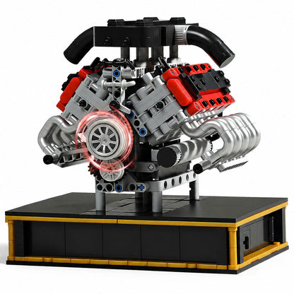 V8 Engine Building Set, Build Your Own Mini V8 Model Engine Kit That Run with Battery and Motor, 8-Cylinder Car Model Engine Toys Construction Blocks for Adults Kids Age 14+, No Box (1079PCS)