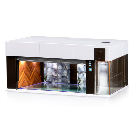 1/64 Scale Diecast Display Case for Hot Wheel Storage with LED Lights, Stackable Electric Garage with Voice Control, 3 Replaceable 3D Scenes Parking Lot Diorama for Model Cars