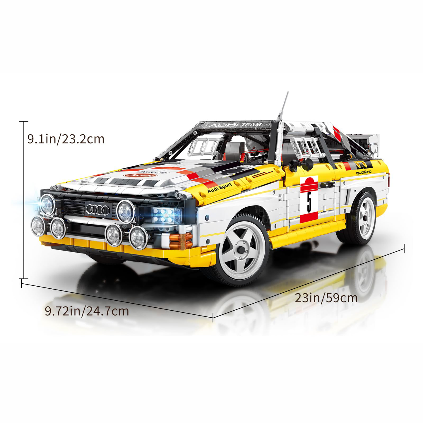 Audi Sport Quattro S1 Model Car Building Kit, 1:8 Scale Audi Officially Licensed, Adult Collectible Decoration, the Perfect Gift for Racing Fans Age 14+,  Yellow,  No Box (3887+pcs)