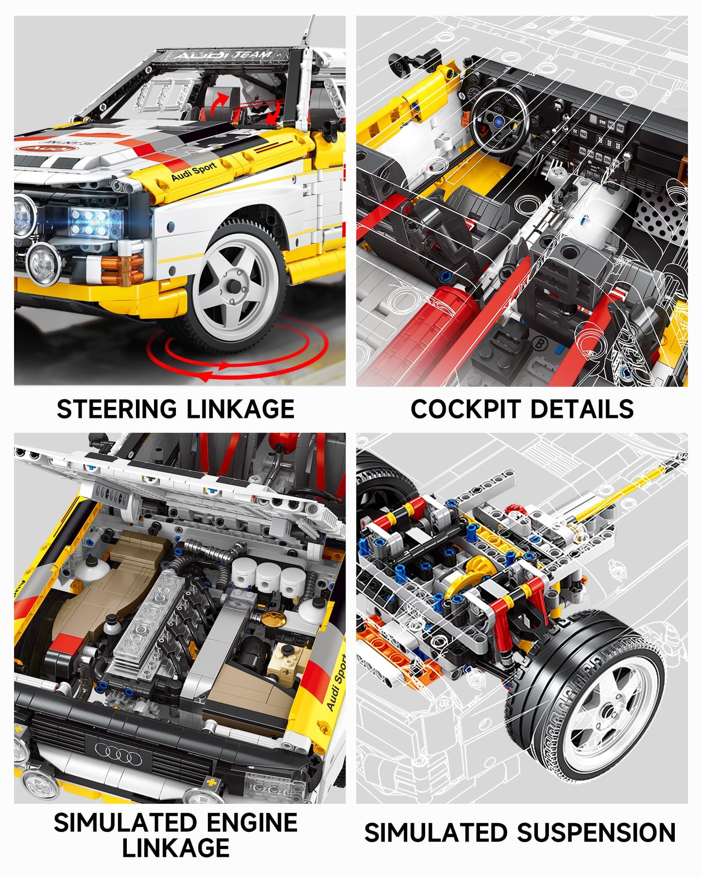 Audi Sport Quattro S1 Model Car Building Kit, 1:8 Scale Audi Officially Licensed, Adult Collectible Decoration, the Perfect Gift for Racing Fans Age 14+,  Yellow,  No Box (3887+pcs)