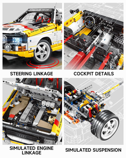 Audi Sport Quattro S1 Model Car Building Kit, 1:8 Scale Audi Officially Licensed, Adult Collectible Decoration, the Perfect Gift for Racing Fans Age 14+,  Yellow,  No Box (3887+pcs)